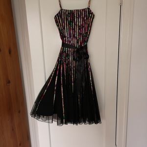 Ribbon and mesh tea length cocktail dress
